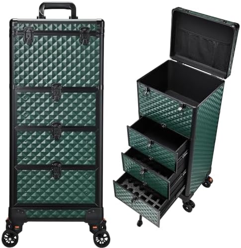 Yueieoun Nail Trolley Cart with 3 Drawers, Salon Station Cosmetology Case on Wheels Rolling Makeup Train Case Nail Case Organizer Beauty Salon Travel Case for Nailart,SPA,Hairstylist,Artist,Dark Green by Yueieoun