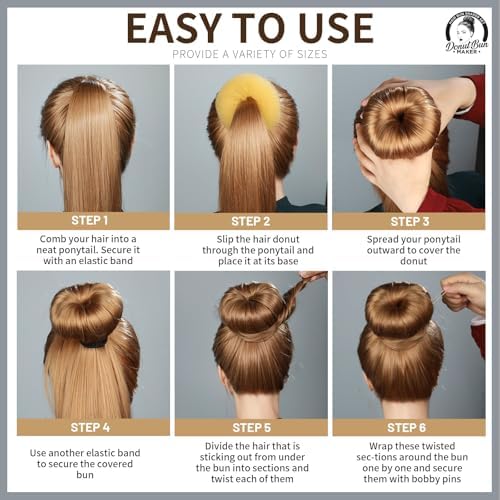 Teenitor 4pcs Hair Bun Shaper Set with Extra-large, Large, Medium, Small Donut Hair Bun Maker, 20pcs Bobby Pins, Gold - Image 7