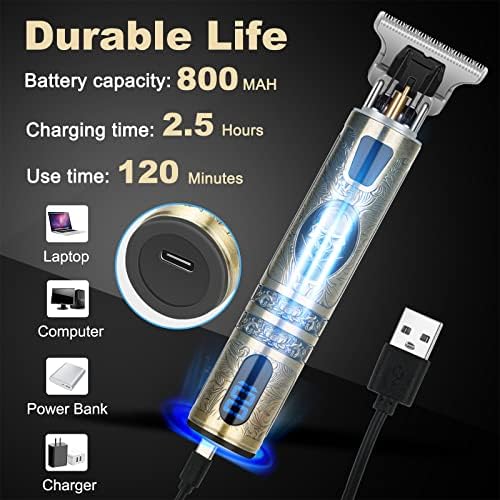 Professional Hair Trimmer for Men, Beard Trimmer Hair Clippers for Men, Cordless Rechargeable Hair Trimmer Metal Body Cutting Grooming Kit,Beard Shaver Barbershop (Bronze with LCD) - Image 3