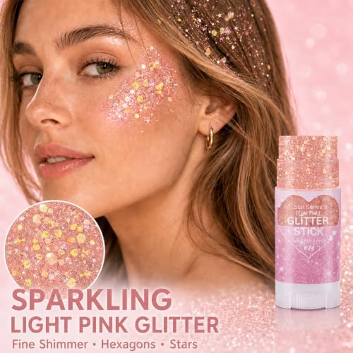 Mysense Light Pink Body Glitter Stick,Face Hair Glitter for Women Kids - Image 2
