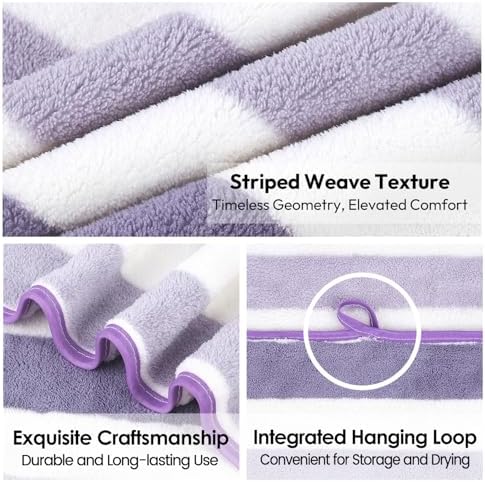 JML Microfiber Bath Towels, 2 Pack, 30" x 60", Cabana Stripe Purple - Image 3