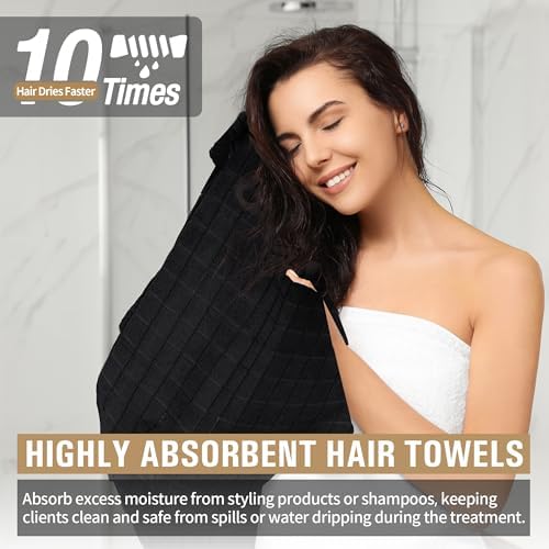 Salon Towels, 12 Pack Black Microfiber Hair Towel, 16 x 27 Inches - Image 5