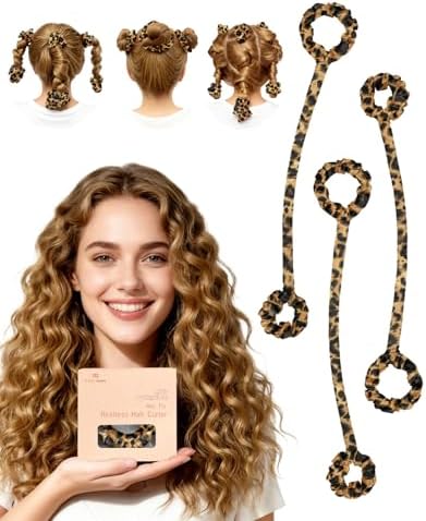 BONNET QUEEN 3 Pack Small Satin Heatless Hair Curler for Medium to Long Thick Hair, Heatless Curls Overnight, Hair Curlers to Sleep In, Damage-Free Small Curls with Built-in Scrunchie, Leopard by BonnetQueen