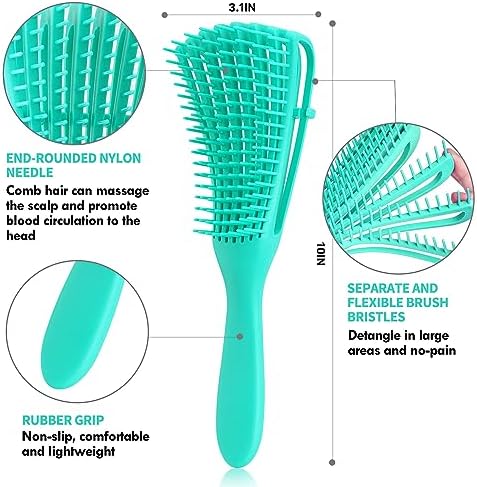 4pcs Curly Hair Brush Set for Adult & Kids Wet or Dry, Detangling & Wide Tooth Comb with Hair Detangler (4, Green) - Image 4
