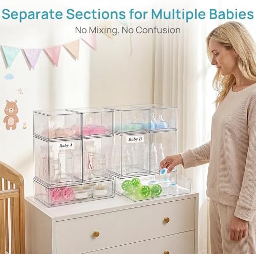 Vtopmart Clear Stackable Storage Drawers Set of 10, Baby Bottle Organizer - Image 5