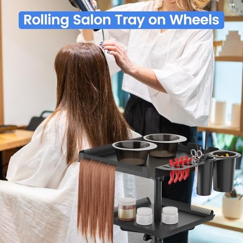 Rolling Salon Tray on Wheels with Braiding Hair Platform/2 Magnetic Bowls - Image 7