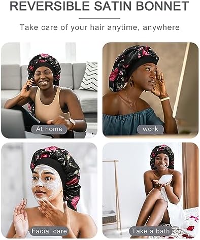 AWAYTR 2-Layer Satin Bonnet for Braids, Wide Band Long Sleep Cap - Image 5