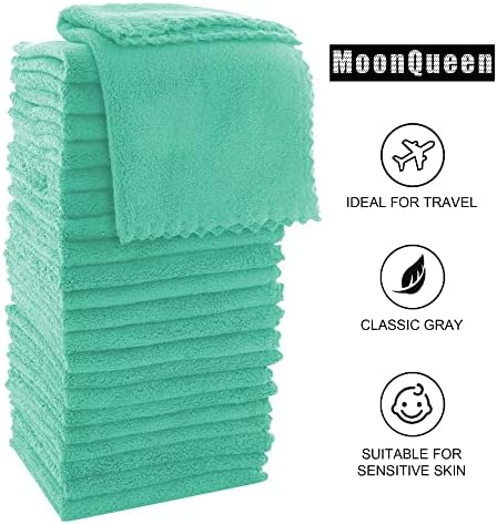 MOONQUEEN Ultra Soft Premium Washcloths Set - 12 x 12 inches - 72 Pack - Quick Drying - Highly Absorbent Coral Velvet Bathroom Wash Clothes (Aqua Green) - Image 6