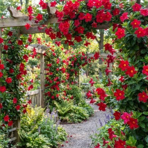 2 Red Pink Mandevilla Plant Live, Climbing Vine for Containers, 4-6" Tall - Image 4