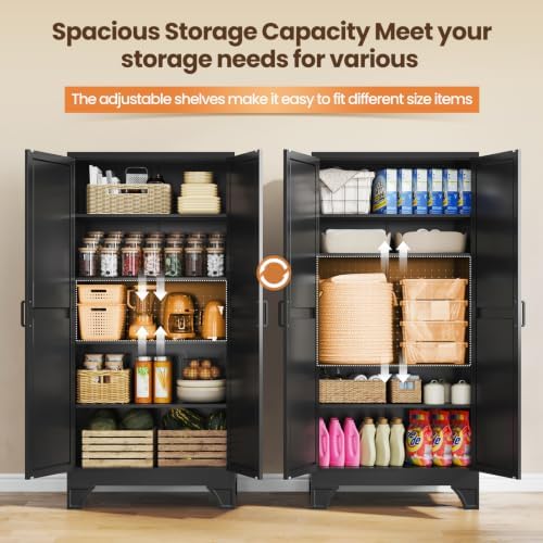 Yizosh 75" Black Metal Pantry Storage Cabinet,Garage Tool Storage Cabinets - Image 6