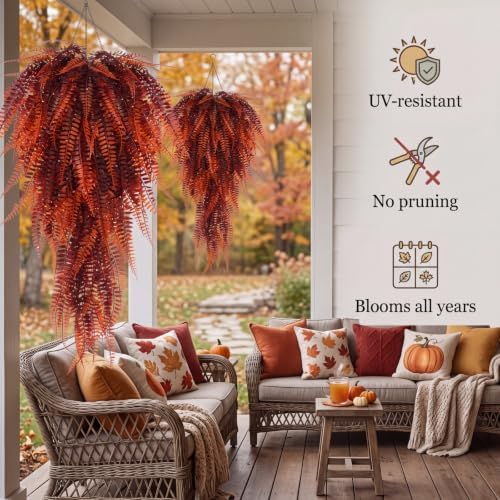 Daifunli 24 Pcs Artificial Fall Hanging Plants Fake Hanging Ferns Plastic Autumn Faux Plants for Wall Room Garden Garland Indoor Outdoor Decor No Basket (Fall Boston) - Image 4