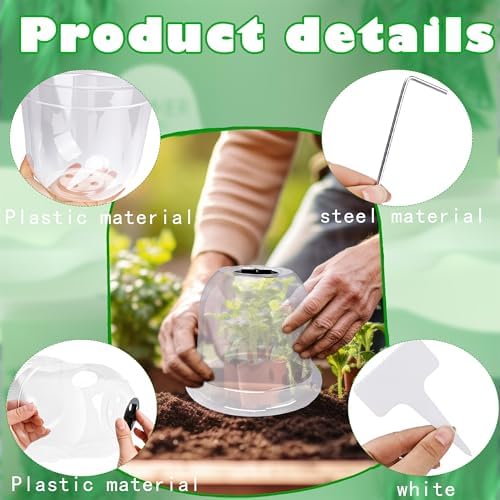 200 Pcs Small Humidity Plant Domes Garden Cloche Includes 40 Pcs Reusable Transparent Plant Protection Covers 120 Pcs U Shaped Stakes 40 Pcs Blank Labels for Seed Starter Pots Indoor Outdoor Gardening - Image 3