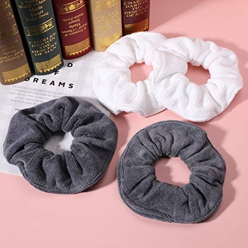 IVARYSS Super Towel Scrunchies for Drying Hair, Absorbent and Soft Microfiber for Frizz Free, Large Thick Ponytail Holder Wet Hair Accessories for Women and Girls, 4 PCS (White Grey) - Image 6