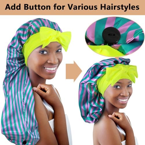 2pcs Long Satin Bonnets with Tie Band, Large Braid Bonnet Silky Hair Cap for Locs Women Sleeping, L - Image 3