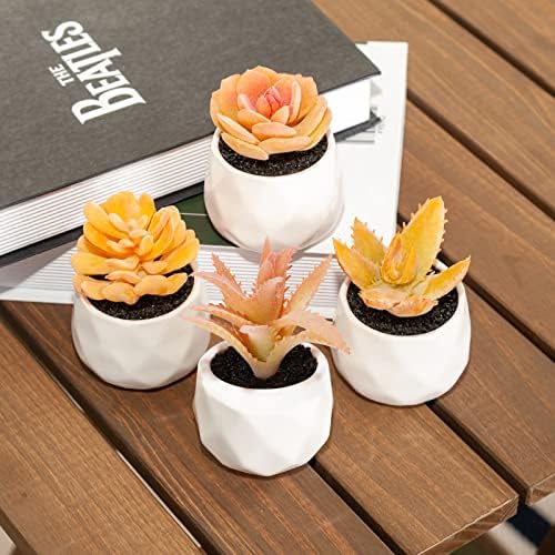 Tiita Mini Orange Artificial Succulents in Pots, 4 Pack for Desk Decor - Image 6