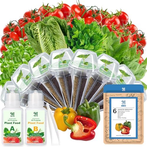 Herb & Salad Seed Pods for All Hydroponics Growing Systems, 8 Pods with 600+ Seeds of Basil, Spinach, Romaine, Red Cherry Tomato, Italian Parsley and Bell Pepper by HiHOYA