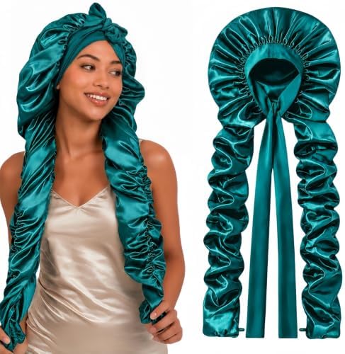 Double Layer Slik Like Satin Bonnet, 33-43" XXL Bonnet for Braids Long Hair by Kemispary