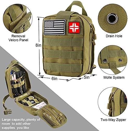 Emergency Survival Kit and First Aid Kit, 142Pcs Professional Survival Gear and Supplies Equipment with Molle Pouch, Gift for Christmas Men Dad Husband Camping Hiking Hunting Outdoor Adventure (Green - Image 6