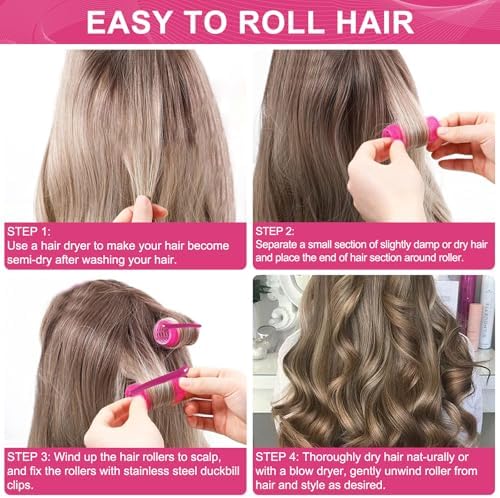 Hair Rollers, 12 Pack Hair Curler Small Hair Rollers for Women, Self Grip Hair Roller with Clips, Rose Red (Medium PLUS) - Image 5