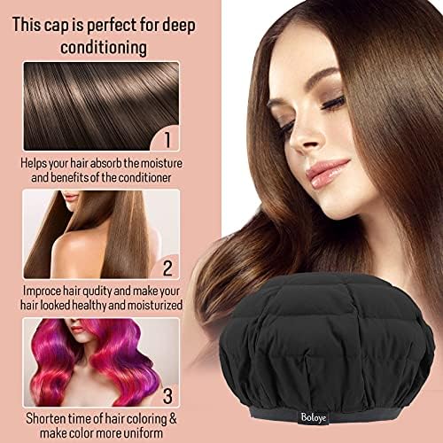 Flaxseed Deep Conditioning Heat Cap - Boloye Cordless 100% Safe Microwave Hot Cap for Natural Curly Textured Hair Care, Drying, Styling, Curling, Universal size (10 PCS One-time shower cap) (Black) - Image 6