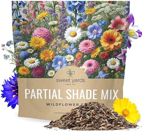 Wildflower Seeds Partial Shade Mix - 1 Ounce Over 7,000 Open Pollinated Annual and Perennial Seeds by SweetYards