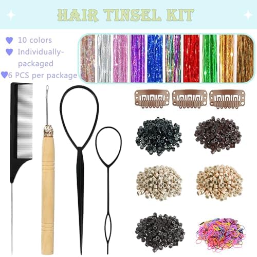 Orange Hair Tinsel Kit for Girls Women Fairy Glitter Tinsel Hair Extensions - Image 2