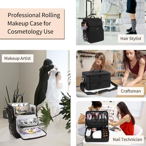 Large Makeup Train Case with Makeup Travel Bag and 4 Clear Makeup Bags for Hairstylist, Hairdresser Bag with Detachable Pouch,Heat Insulation Anti-scalding for Hairdressing Organizer Big wheels - Image 3