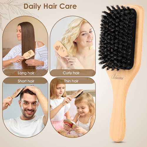 Bsisme Hair Brush, Boar Bristle Hair Brushes for Women Men Kid, Natural Bristles Paddle Brush for Thin Fine Hair, Restore Shine and Texture, Enhance Hair Shine and Health - Image 4