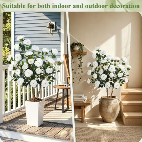 2Pack 48"/4FT Artificial Camellia Trees for Outdoor, Dual-Stem Design Plant - Image 4