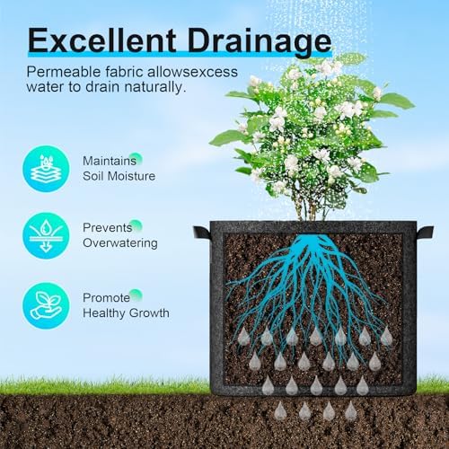 Land Guard 4-Pack Fabric Grow Bags 20 Gallon, Thickened Nonwoven Garden Pots, Growing Bags with Handles, Black - Image 3