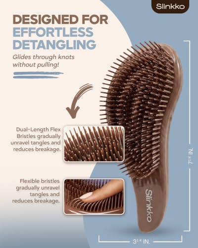 Detangler Brush, Curly Hair Brush for Women, Men & Kids - Wet & Dry Detangling Hair Brush for Curly, Thick, Fine & Wavy Hair - Anti-Breakage Wave Brush, Pain-Free Hairbrush, Smoke Cocoa - Image 2
