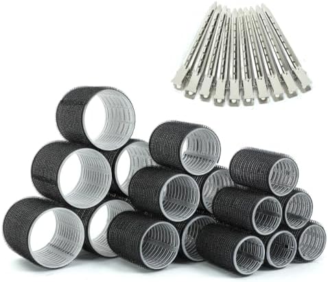 Black Self Grip Hair Rollers Curlers 24 Pcs Set with Metal Clips by Royota