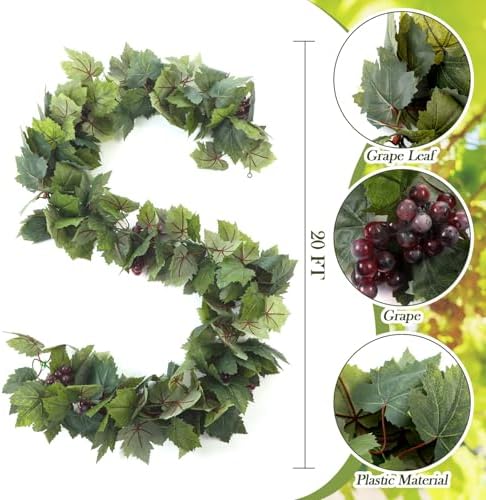 Artificial Grape Leaf Garland Vine Plant, 20 ft, Dark Green - Image 2