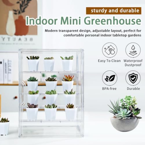 Mini Greenhouse Indoor Fourth Floor , Clear Acrylic Tabletop Greenhouse with Magnetic Door，Portable Small Plant Green House for Seed Starting, Plant Growing & Home Gardening Display - Image 2