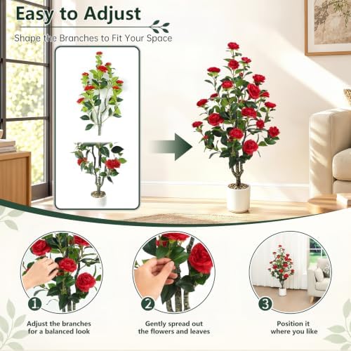 UPBUD Artificial Camellia Tree 2 Pack, 43.3" Tall Fake Camellia Plant - Image 3