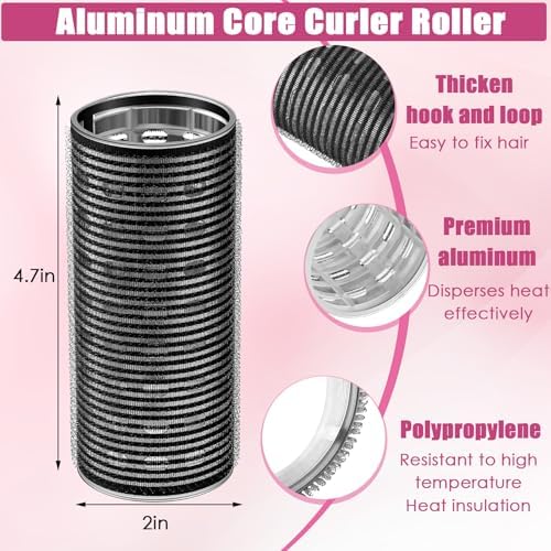WILLBOND 8 Pcs Long Hair Rollers for Bangs Aluminum Core Curlers Thermal 4.7 x 2 Inch Black Self Grip Roller for Long and Medium Jumbo Hair Women Hairstyle - Image 2