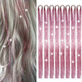 Hair Tinsel 8 Packs 1600 Strands 50 Inch Tinsel Hair Extensions Rouge Pink Heat Resistant Glitter Sparkling Shinny Fairy Hair Accessories for Women(Rouge Pink, 50Inch) by Sala