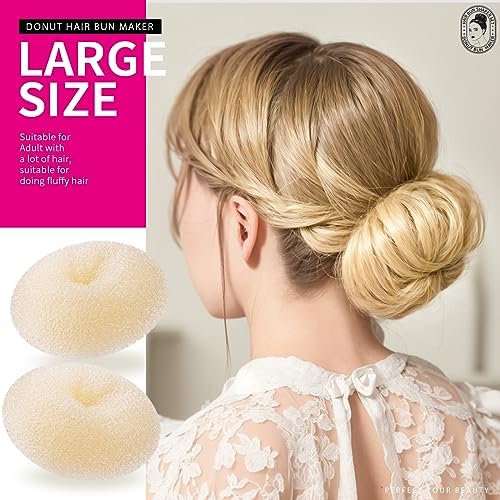 Teenitor Donut Bun Maker Set - Hair Bun Ring with 5 Bands, 20 Bobby Pins & 7 Chignons (2 Small, 2 Medium, 1 Large, 1 Extra-Large) for Hairstyles in Beige - Image 4