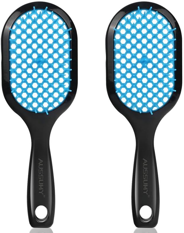 Vented Detangling Hair Brush - 2 Pack Detangler Hairbrush for Effortless Tangle Removal - Ultra-Soft Bristles -For Natural Curly Straight Wet Dry Damaged Hair for Women Men Kids by Aussumy