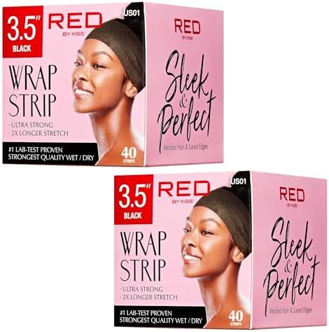 Red by Kiss Hair Wrapping Strip, Ultra Strong 2X Longer Stretch, 40 Strips, Suitable for Wet/Dry Hair, White, Styling Paper for Sleek Hairstyles (3.5", Black, 2 Pack) by REDbyKISS