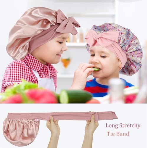 2 PCS Kids Bonnet for Girls Double Layer Silk Satin Bonnet Sleep Cap for Child Curly Natural Hair 3-12Y (pink&&Rainbow pink) - Image 2