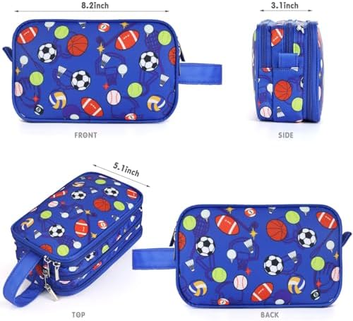 Kids Toiletry Bag for Boys, Travel Toiletry Bag for Little Young Boys Waterproof Hanging Wash Bag Toddler Traveling Toiletries, Soccer Balls Blue - Image 2