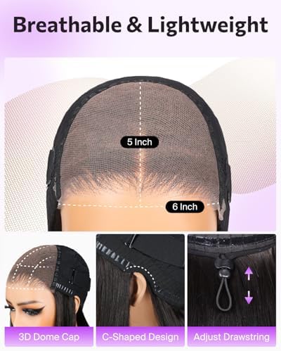 6x5 HD Lace Closure Wig - 30 Inch Straight 220% Density Human Hair Glueless Wear and Go with Pre Plucked Hairline & Bleached Knots - Image 3