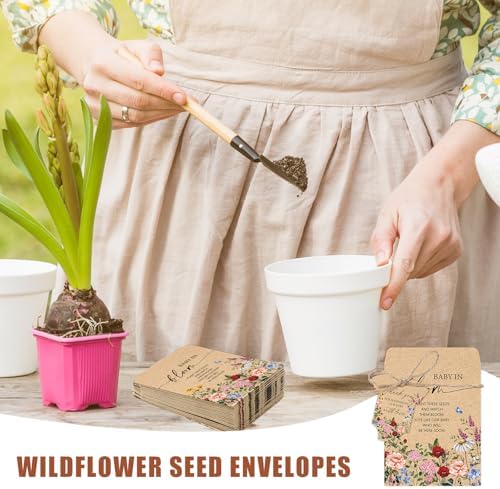 JarThenaAMCS 100Pcs Baby Shower Seed Packets Spring Wildflower Self Adhesive Kraft Envelopes with Thank You Tags Baby in Bloom Seed Storage Pockets for Garden Party Favors Supplies - Image 7