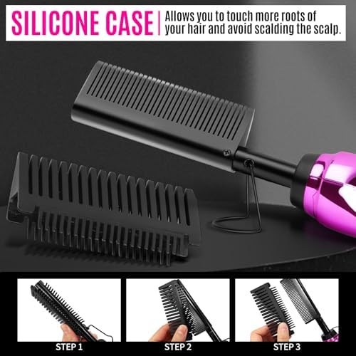 Hot Comb Hair Straightener Set for Lace Front Wigs - Heat Pressing Combs Ceramic Curling Flat Iron Electric Hot Comb for Wigs - Hair Straighteners Straightening Comb for Women Wig Installation Kit - Image 5