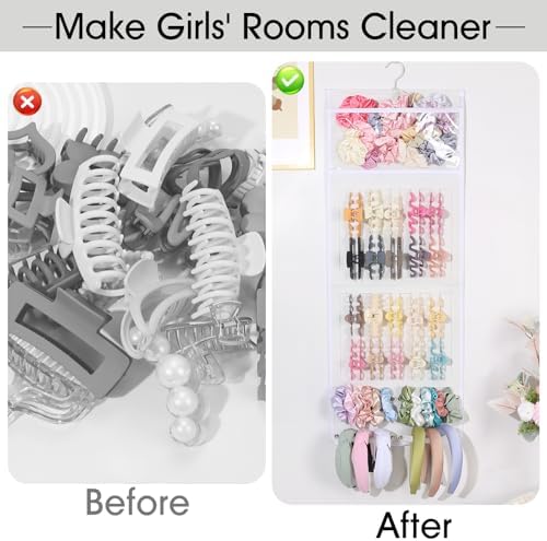 SNOWSTAR Hair Claw Clip Organizer, Large Transparent Bag for Scrunchies Holder and Hair Ties Organizer with Women Girls, Hair Accessorie Hanging Storage Home Decor Wall, Door - Image 6