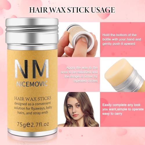 Slick Back Hair Brush Wax Stick Set for Flyaways Stocking Stuffers for Kids Women Christmas/Birthday Gifts Hair Accessories for Women Girl Teen Girls Trendy Stuff, Hair Styling Tools Baby Hairs Gel - Image 3