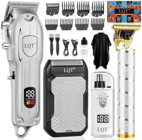 Hair Clippers for Men with LED Display, 4-in-1 Cordless Grooming Kit with Beard Trimmer, Foil Shaver & Nose Trimmer, Rechargeable Electric Hair Clipper Set for Home Barber, Personal Care & Gift by LQT