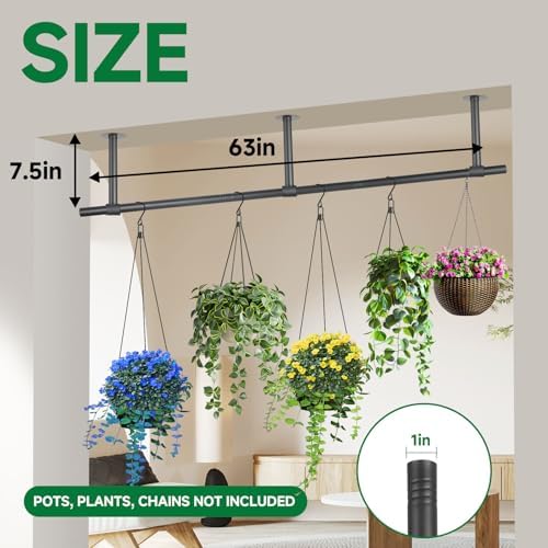 Hanging Planters Rod – Plant Hanger Indoor for Window Ceiling, Hanging Plant Shelf for Wall Planter House Plants, Plant Shelves Metal Holder Bar 63In (Pots, plants, chains not included) - Image 3