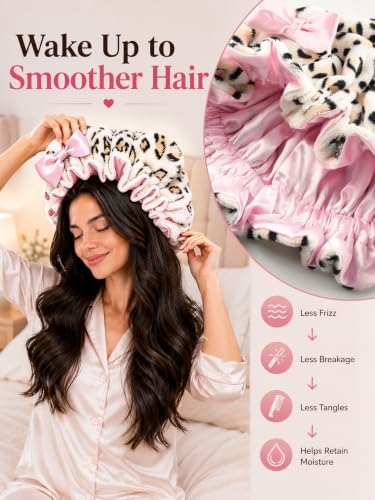Plush Satin Bonnet for Sleeping with Bow, Cozy Winter Bonnet - Image 5